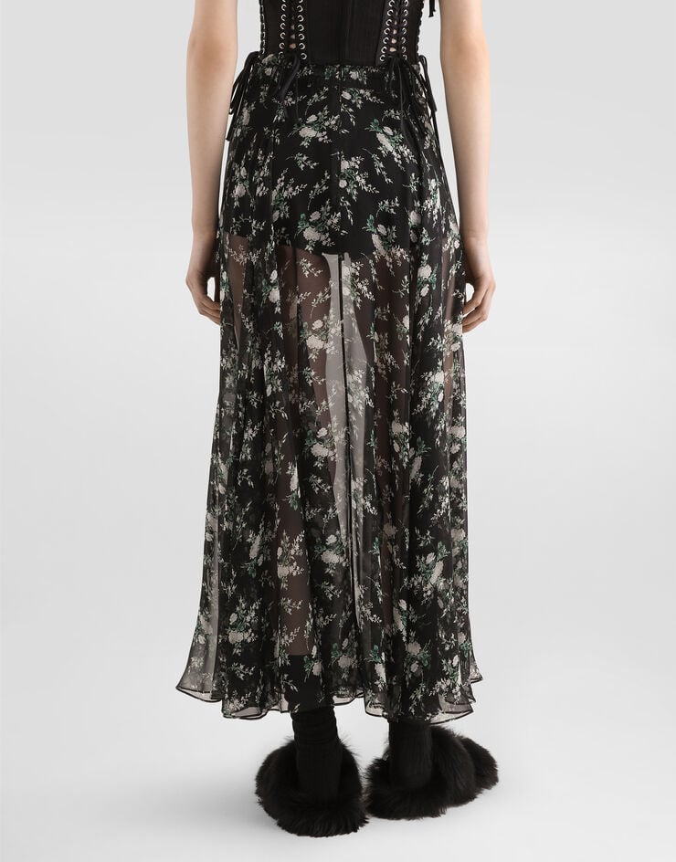 Dolce & Gabbana Chiffon skirt with rose and small flower print Multicolor F4DBFTIS12V