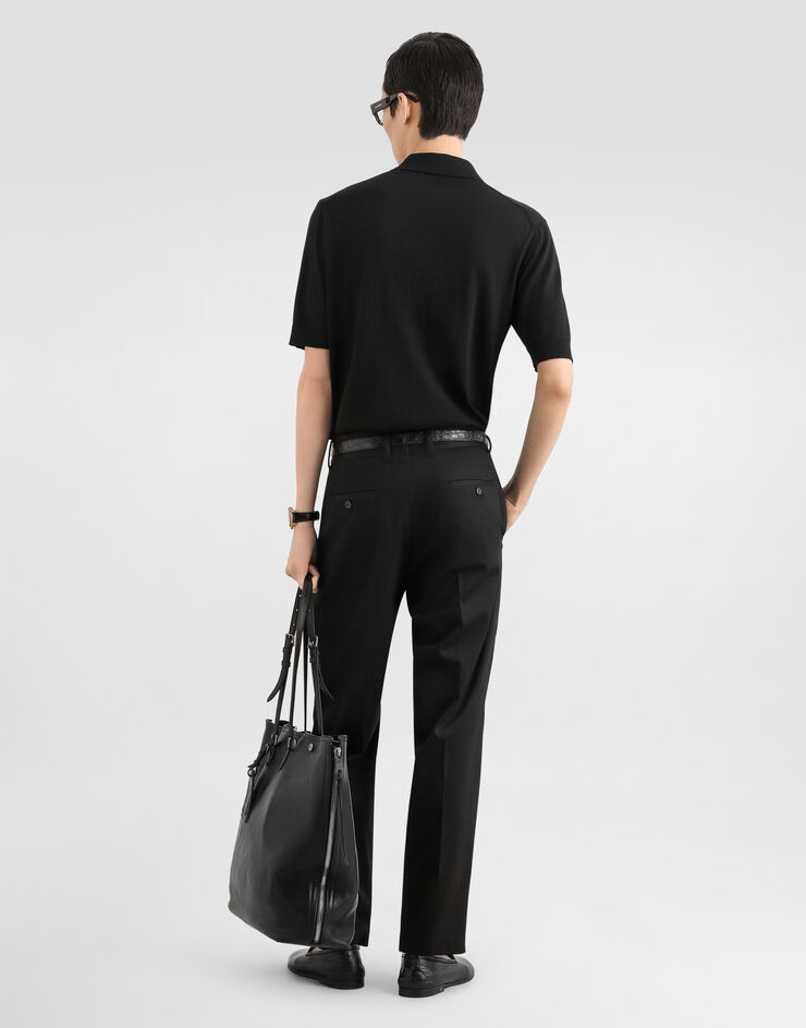 Dolce & Gabbana Silk knit polo shirt Black GXZBTZJBSPK