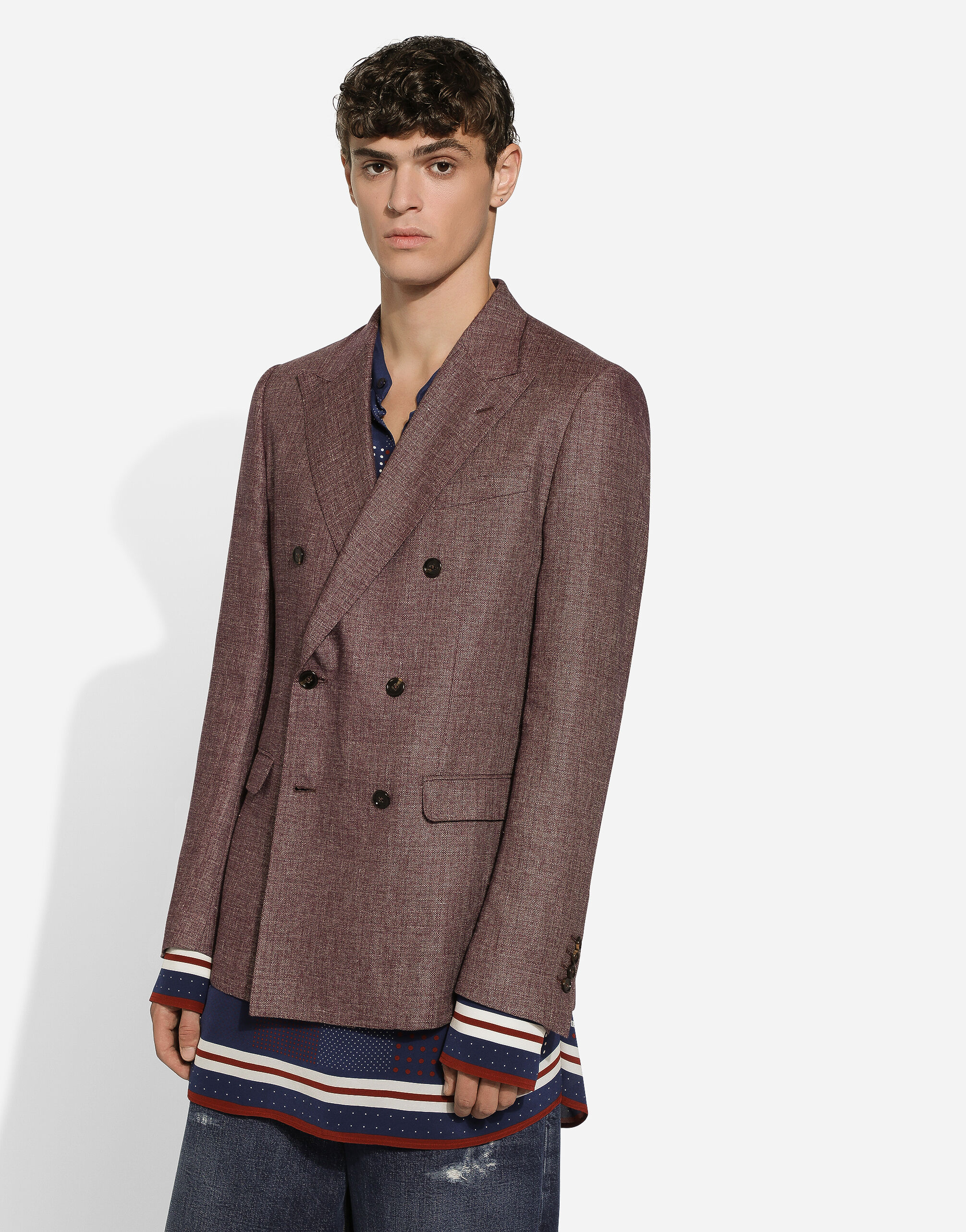Double breasted linen blend Taormina fit jacket in Lilac for Men Dolce Gabbana US