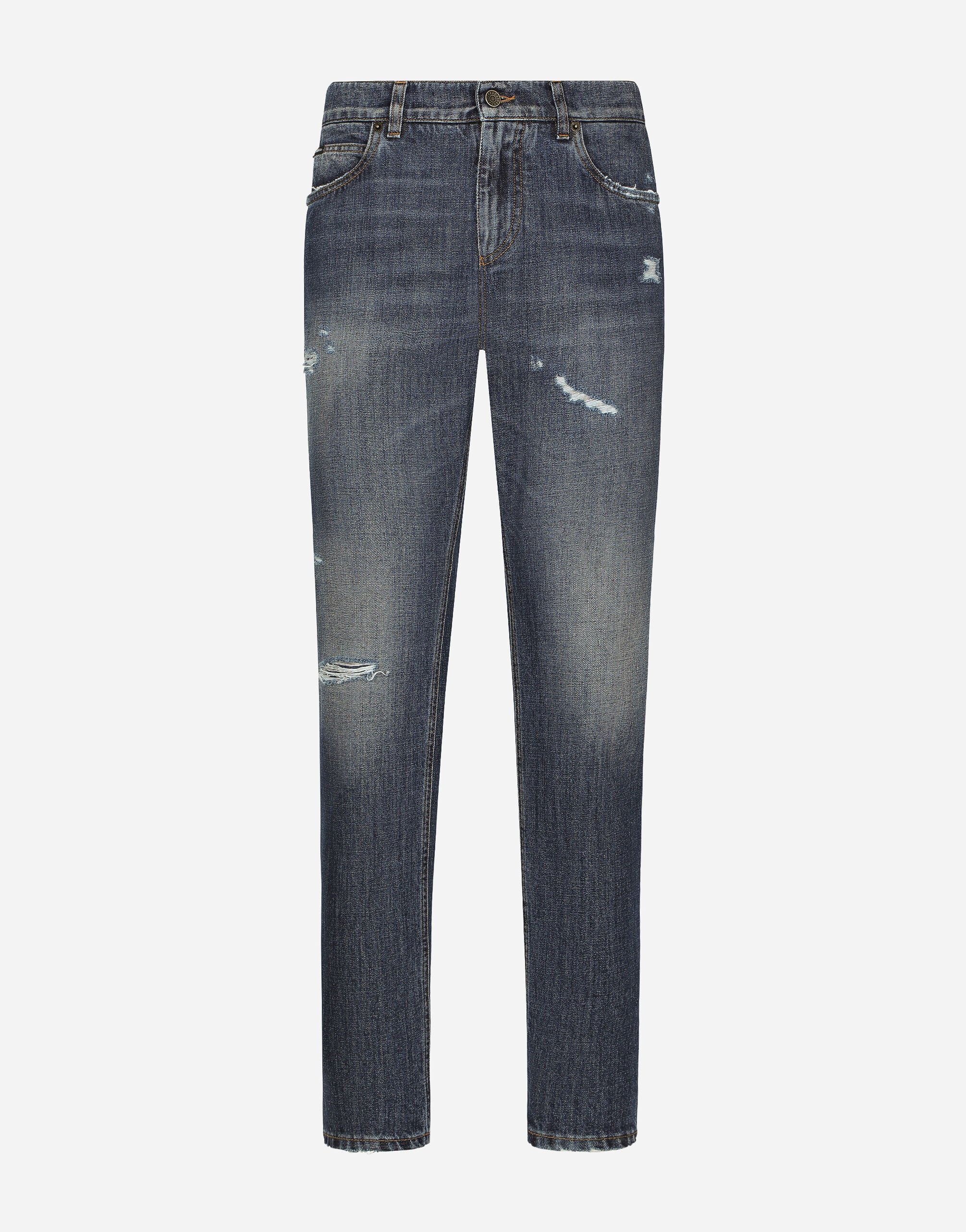 Dolce & Gabbana Regular-fit blue wash jeans with abrasions Black G2PS2THJMOW