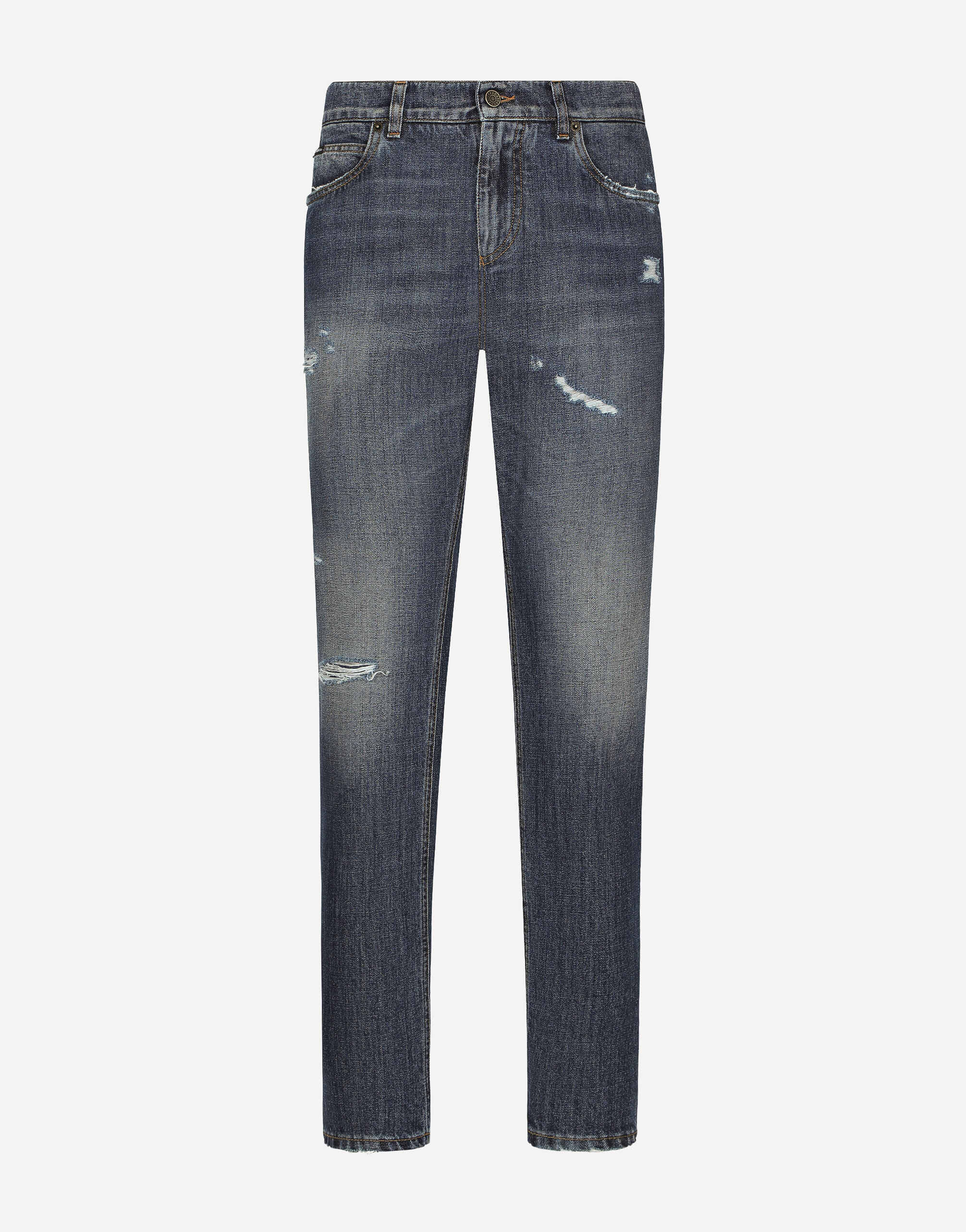 Dolce & Gabbana Jeans Regular aus blauem Denim mit Abriebstellen Print G5IF1THI1QA