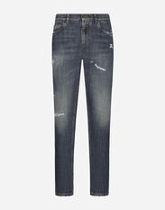 Dolce&Gabbana Regular-fit blue wash jeans with abrasions Black G9ZY5LHULR0