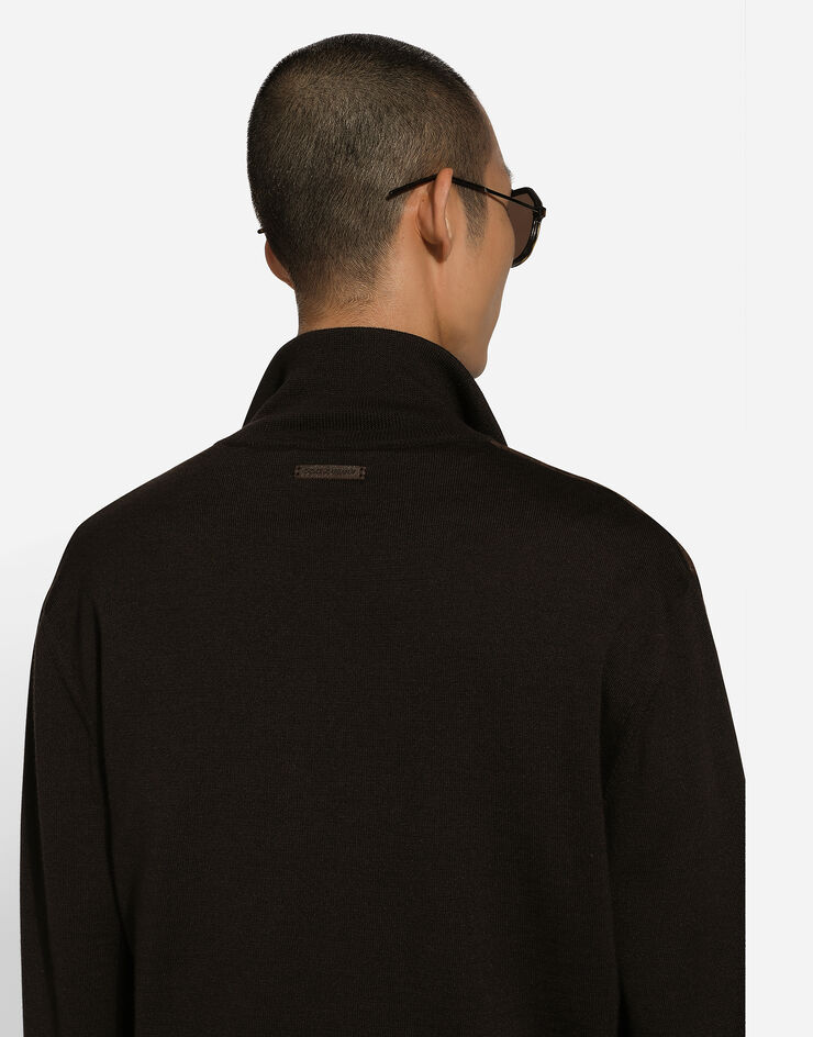 Dolce & Gabbana Jacke mit hohem Kragen aus Wollgarn und Leder Braun GXV16TJFMDS