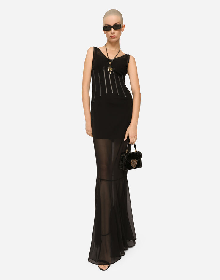 Dolce & Gabbana Long chiffon dress with boning Black F6ZB5TFUADS