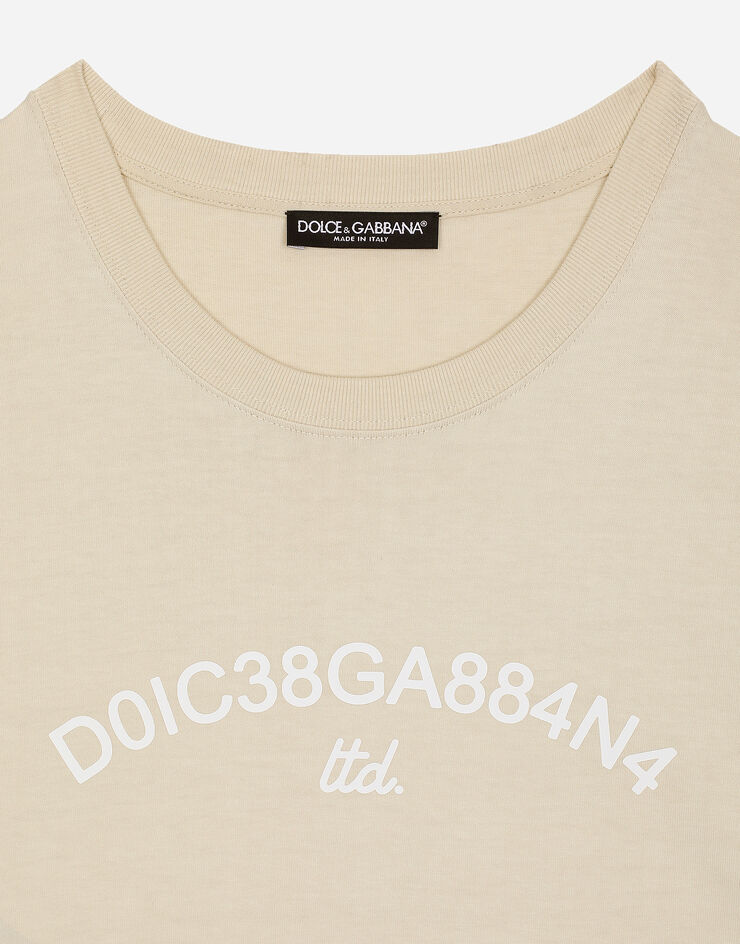Dolce & Gabbana Cotton T-shirt with Dolce&Gabbana logo Beige G8PN9TG7M3K