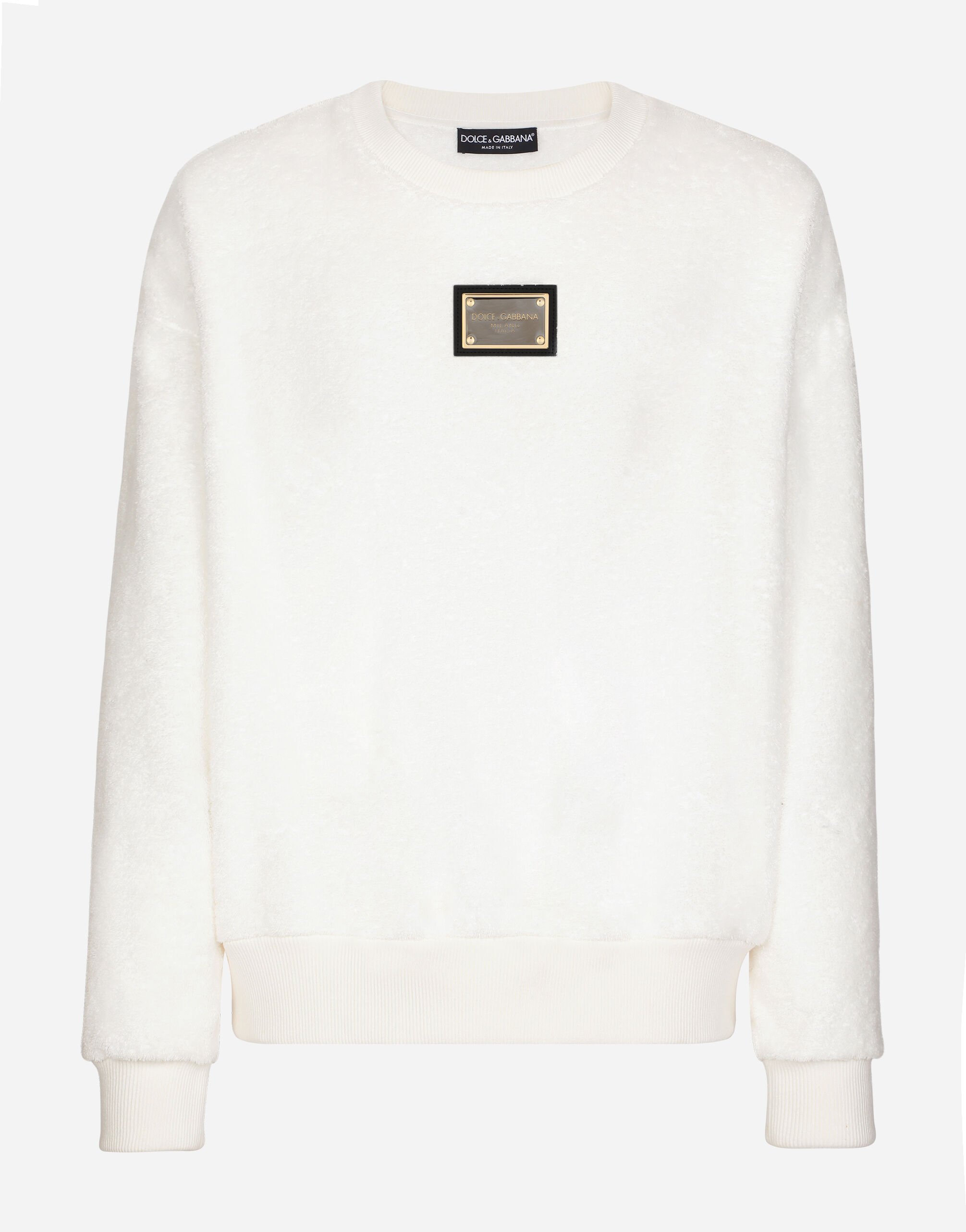 Dolce & Gabbana Round-neck terrycloth sweatshirt with logo tag Grey G9AVQTFU1UQ