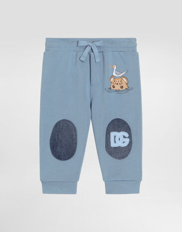 Dolce & Gabbana Fleece trousers with leopard print and DG patch Blue L1JPLAG7PNF