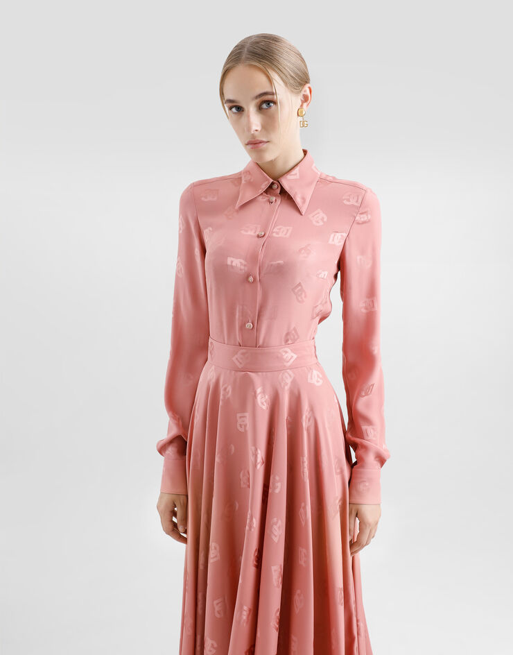 Dolce & Gabbana Falda plato longuette de seda jacquard con logotipo DG Rosa F4CSOTFJ1JO