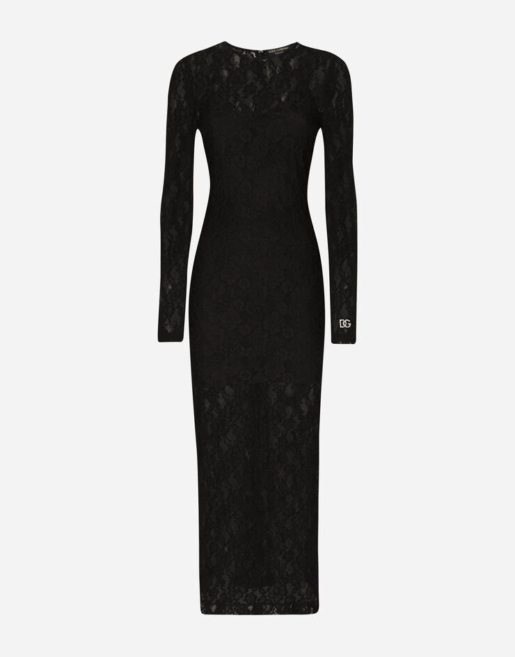 Dolce & Gabbana Langes Kleid aus Spitze Schwarz F6AQOTFLUBP