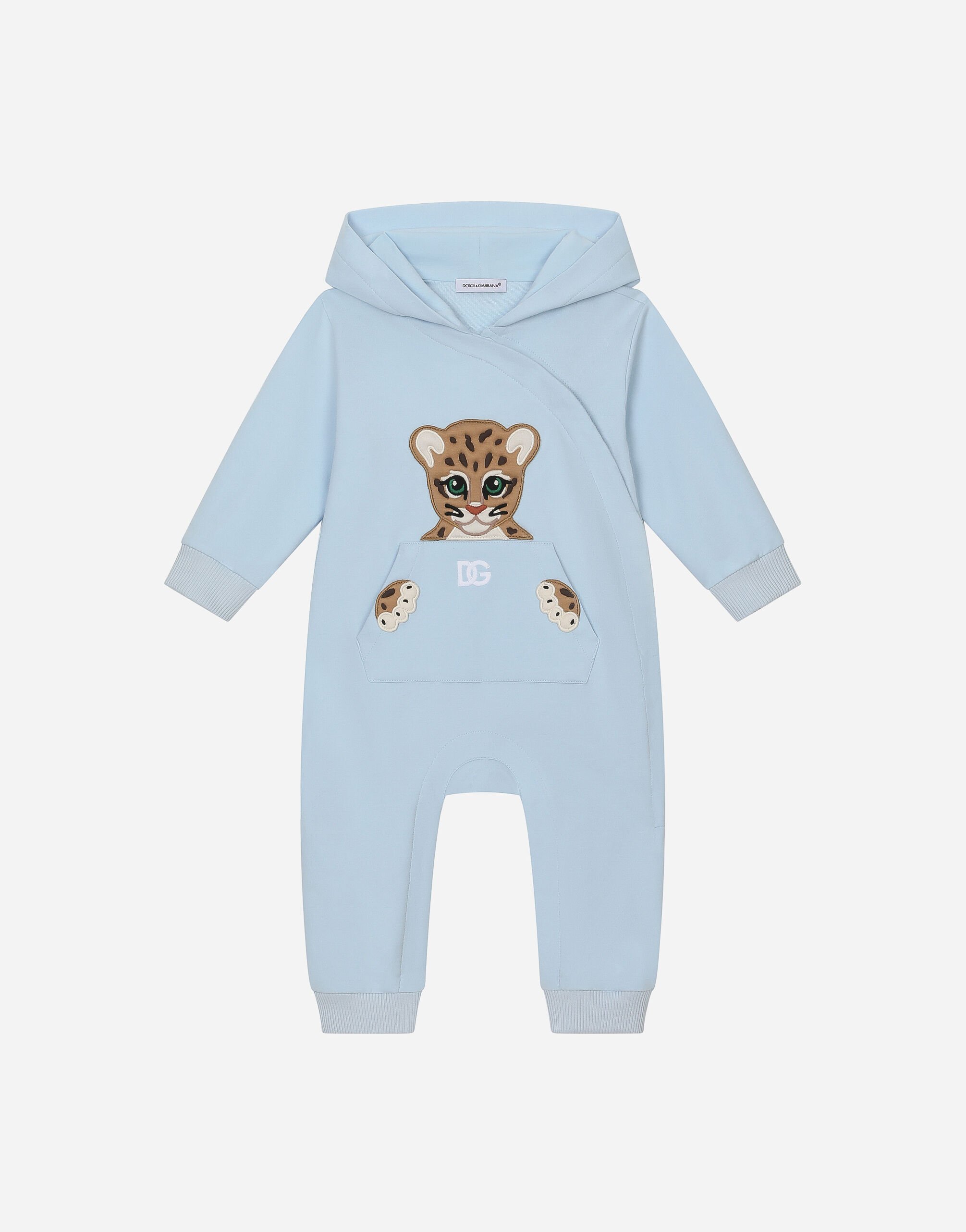 DolceGabbanaSpa Hooded jersey onesie with long sleeves with patch and embroidery White L11O82FJ5GU