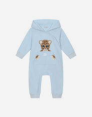 DolceGabbanaSpa Hooded jersey onesie with long sleeves with patch and embroidery Azure L1JB6DISMFZ