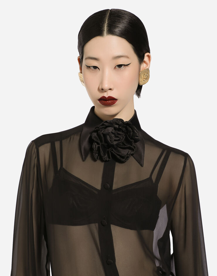 Dolce&Gabbana Silk chiffon shirt with satin details Black F5R42TFU1AT