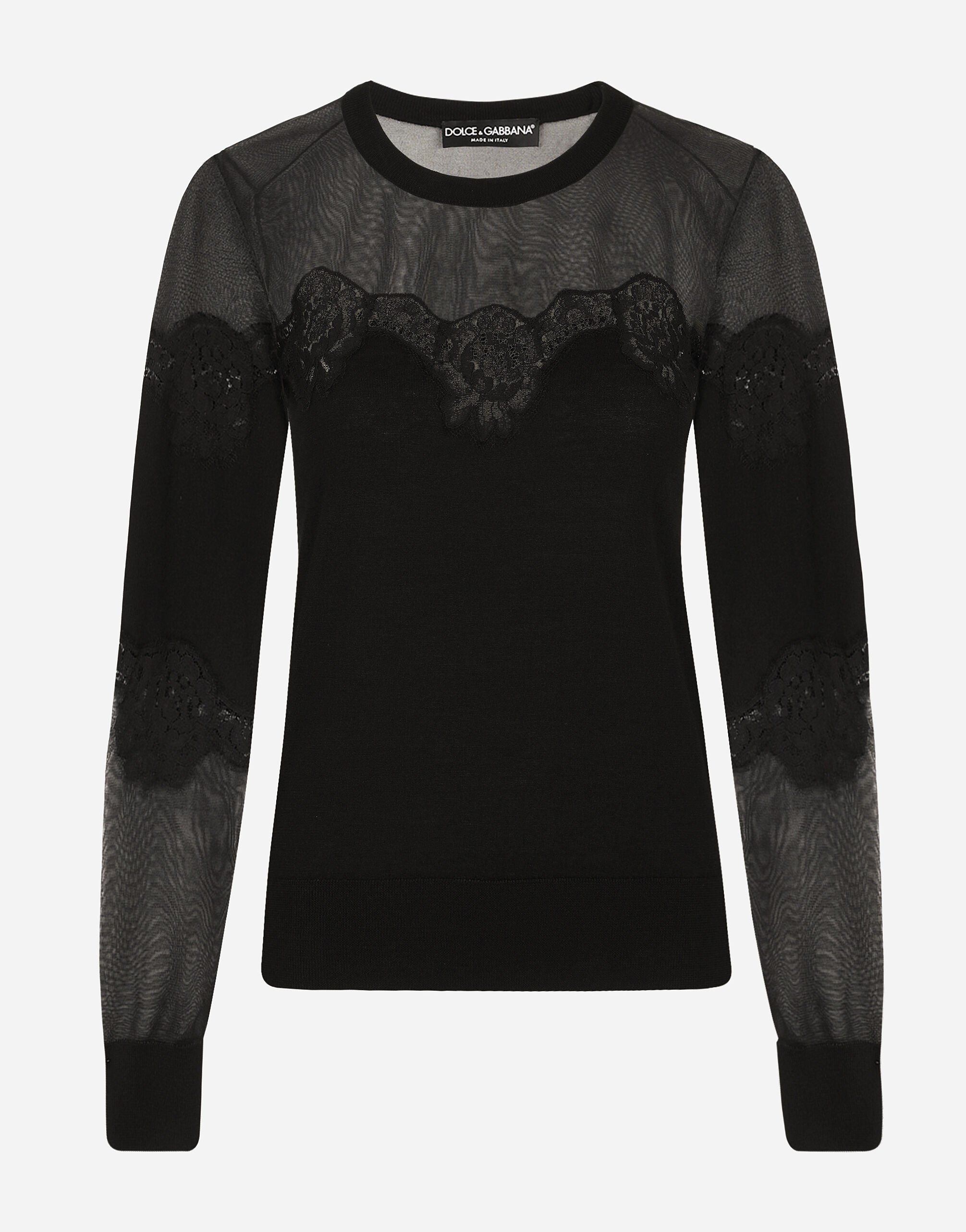 Dolce & Gabbana Cashmere, tulle and silk sweater with lace Black FXI48TJAIL1