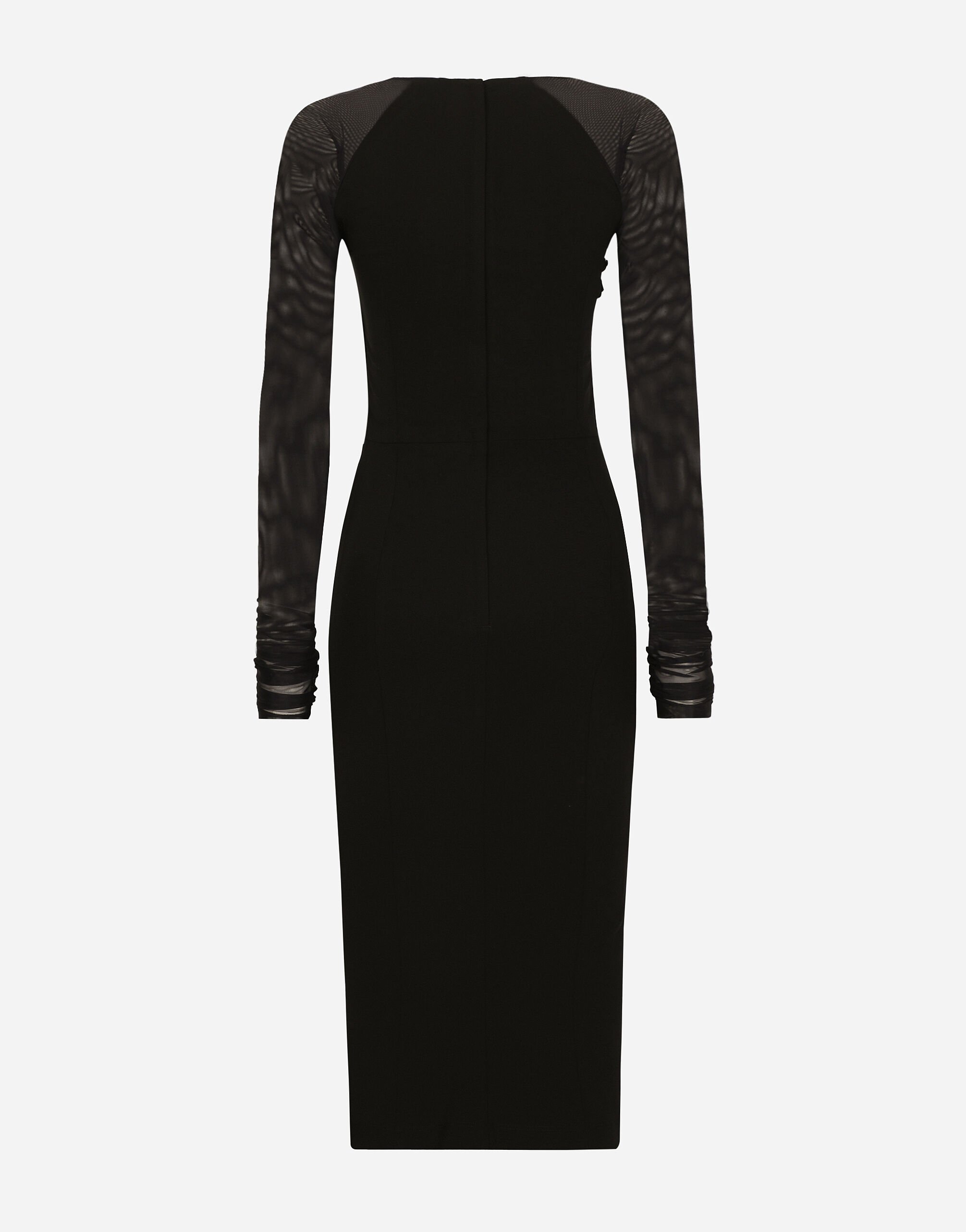 Jersey calf length dress with tulle sleeves in Black for Women Dolce Gabbana