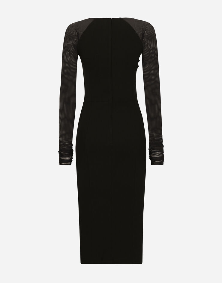 Dolce & Gabbana Jersey calf-length dress with tulle sleeves Negro F6DLXTFUGN7