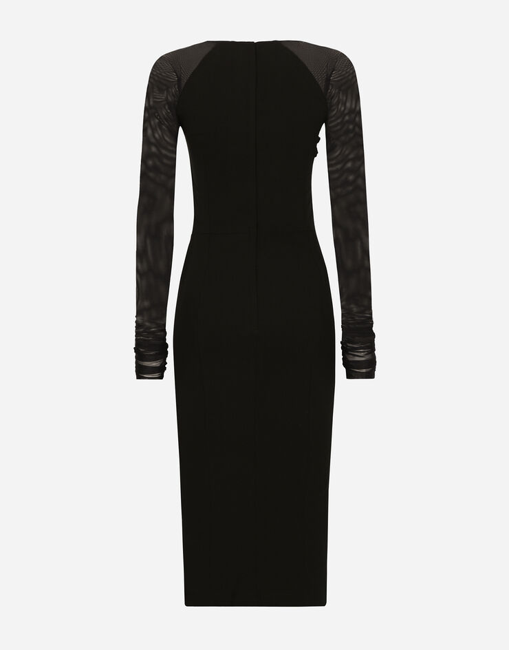 Dolce & Gabbana Vestido longuette de punto con mangas de tul Negro F6DLXTFUGN7