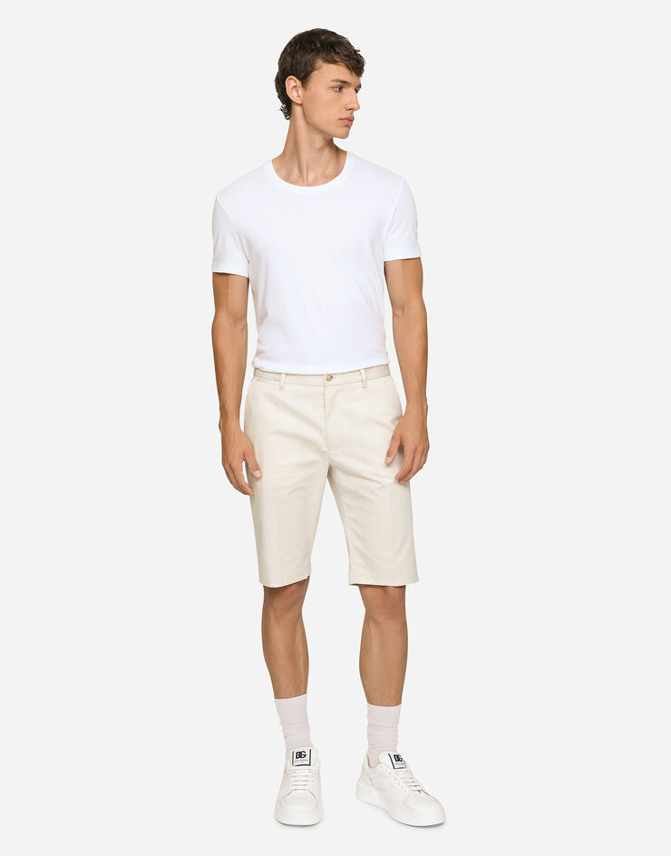 Dolce & Gabbana Stretch cotton shorts with DG patch Beige GWRREZGG869