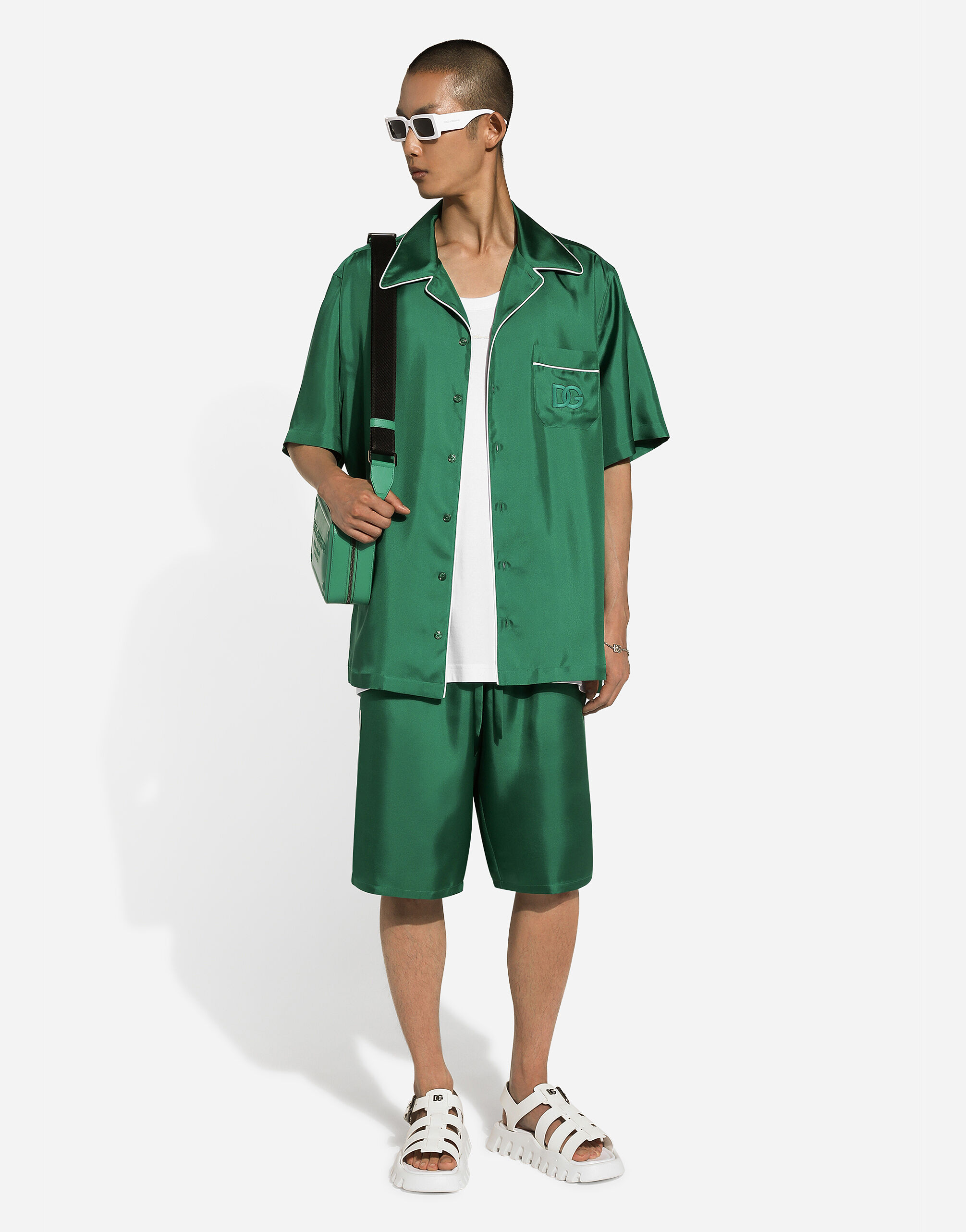 Embroidered silk jogging shorts in Multicolor for Men