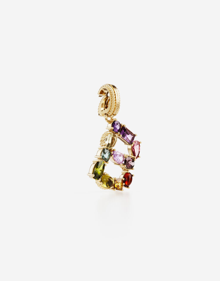 Dolce & Gabbana Rainbow alphabet B 18 kt yellow gold charm with multicolor fine gems Gold WANR2GWMIXB