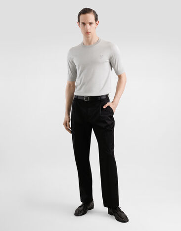 Dolce & Gabbana Silk round-neck sweater with DG embroidery Grey GXX03ZJBSK3