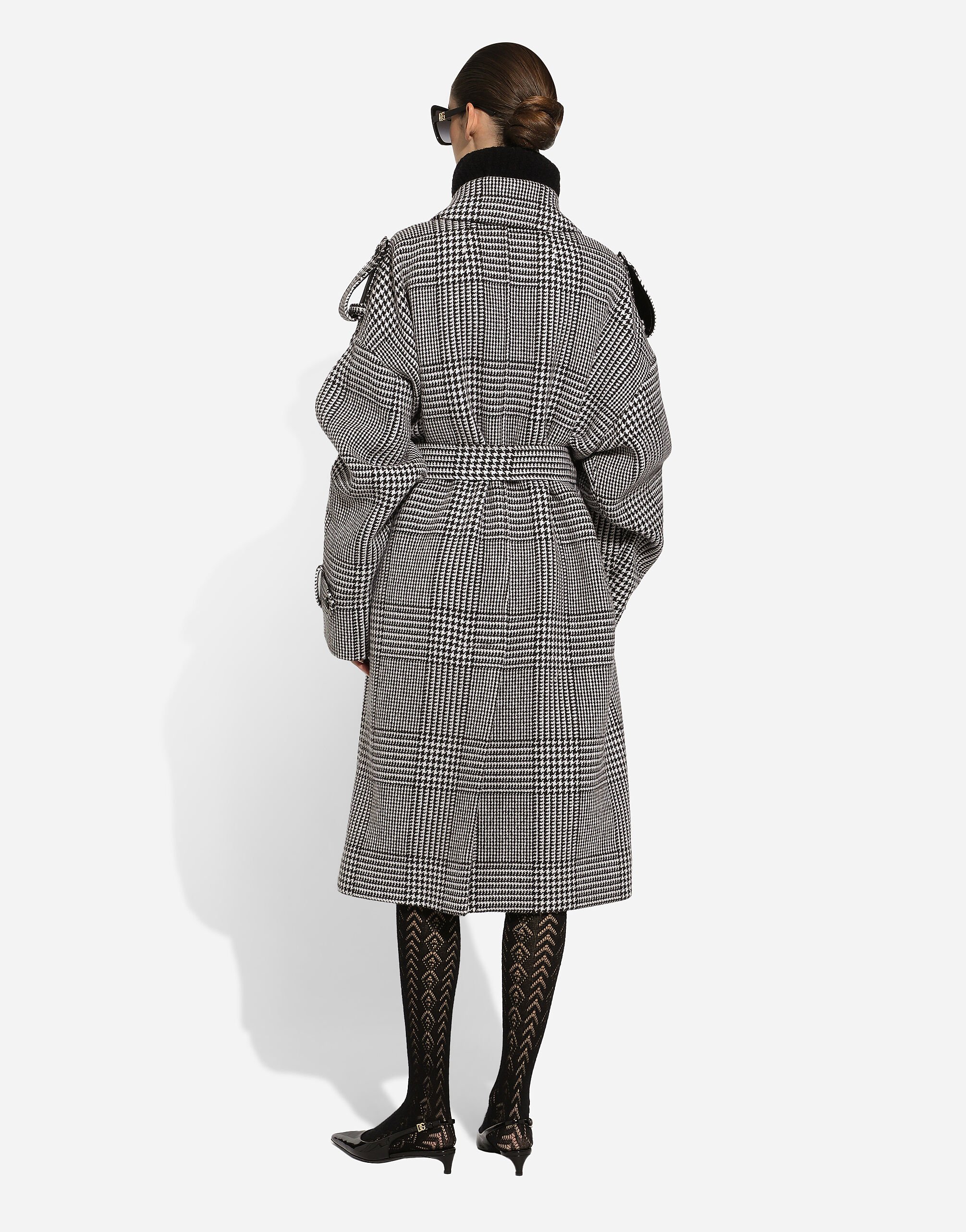 Houndstooth check wool trench coat in Multicolor for Women