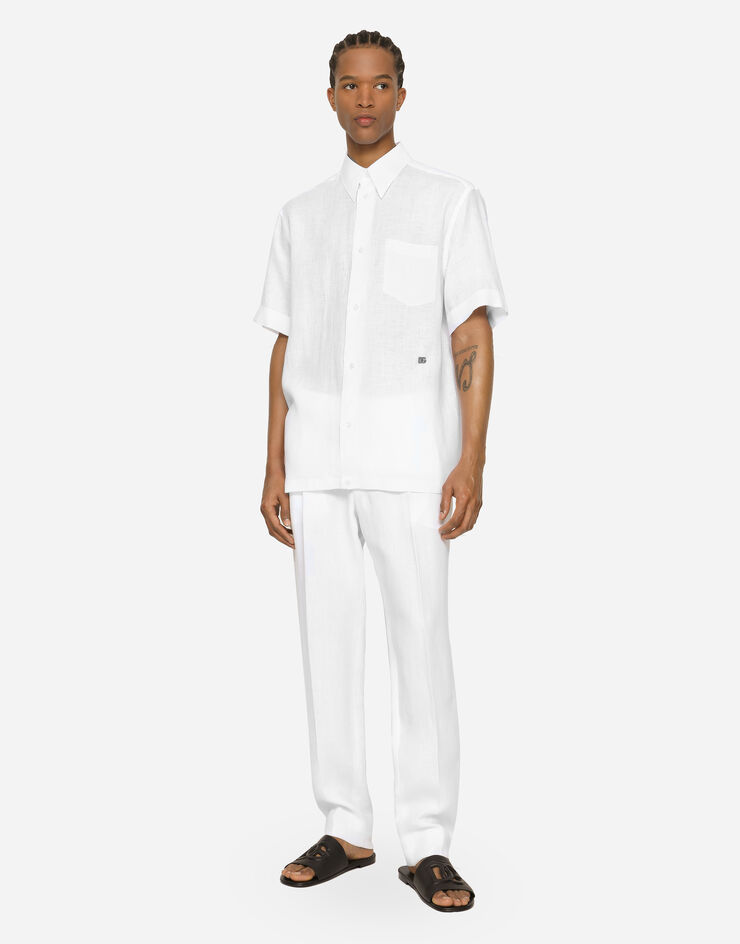 Dolce & Gabbana Linen Hawaiian shirt with DG hardware White G5KE1TFU4IK