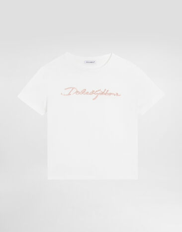 Dolce & Gabbana Jersey T-shirt with Dolce&Gabbana logo White L5JTNKG7O9K