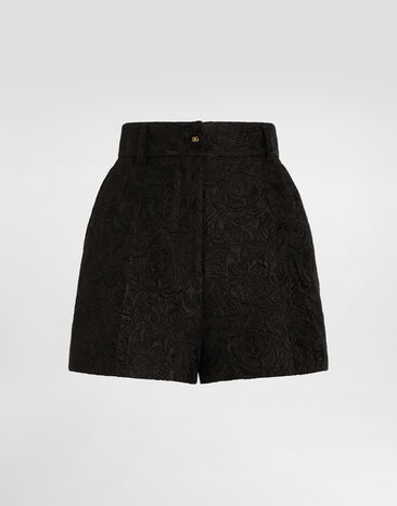 Dolce & Gabbana Short en jacquard floral matelassé à logo DG Noir FTC9GTGDCSS