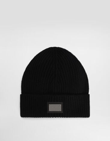Dolce & Gabbana Cashmere and wool hat with branded tag Black GXK63TJGMGB