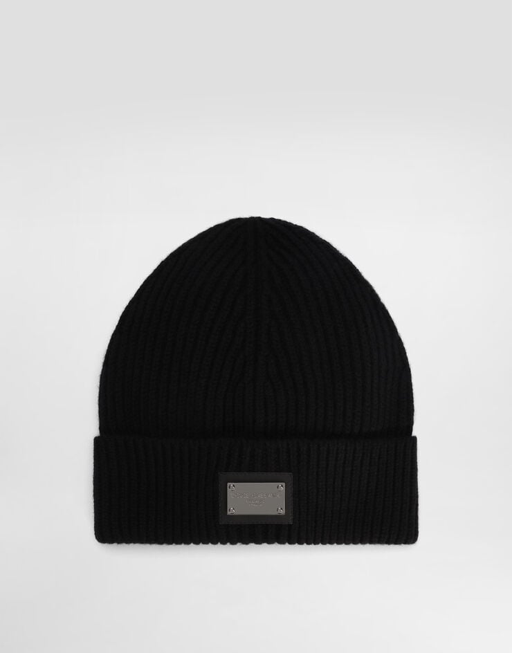 Dolce & Gabbana Mütze Wolle und Kaschmir mit Logoplakette Dolce & Gabbana Mütze Wolle und Kaschmir mit Logoplakette Black GXK63TJGMGB