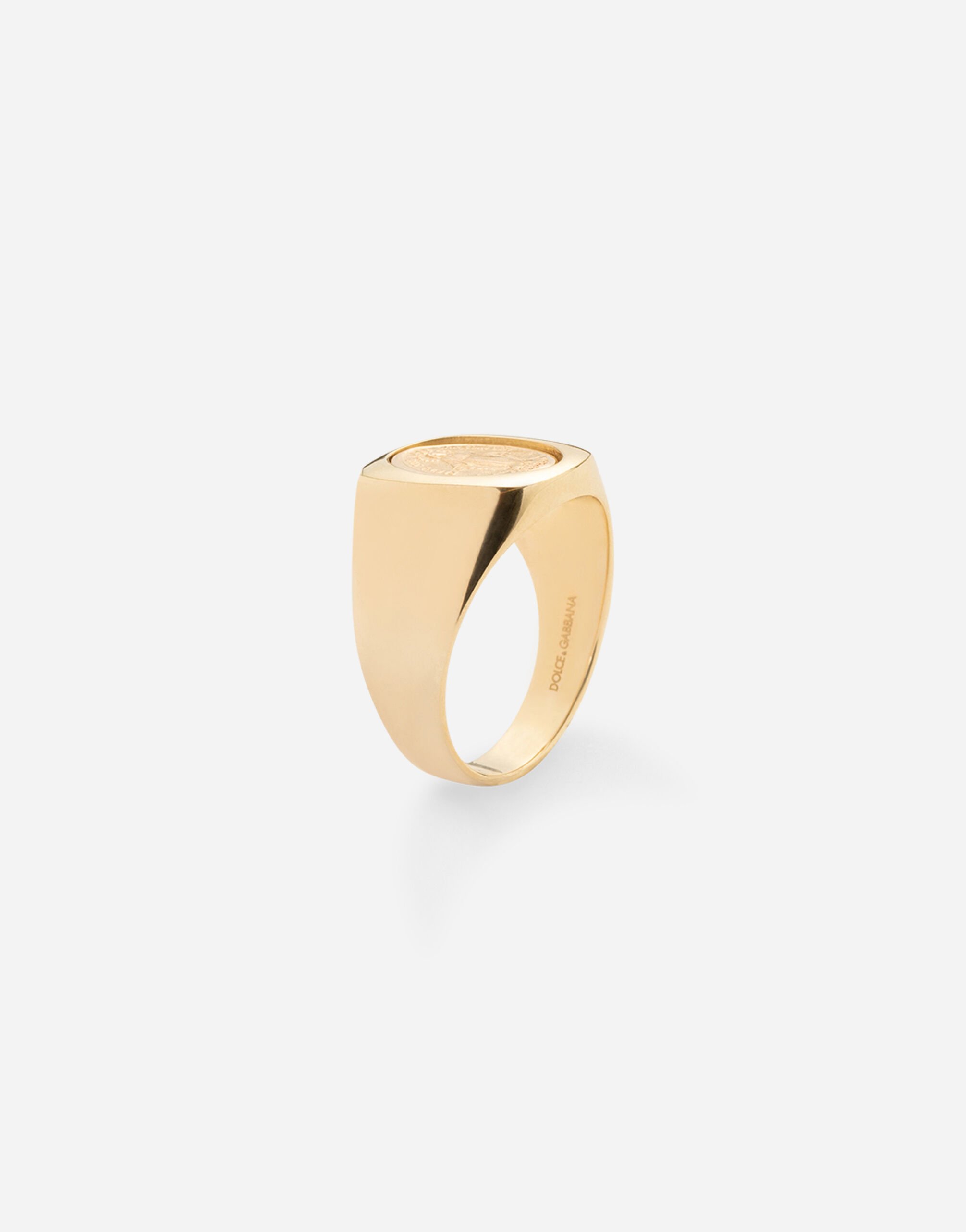 Bague Devotion en or jaune avec medaille religieuse ovale en or rouge en Or Jaune pour homme Dolce Gabbana