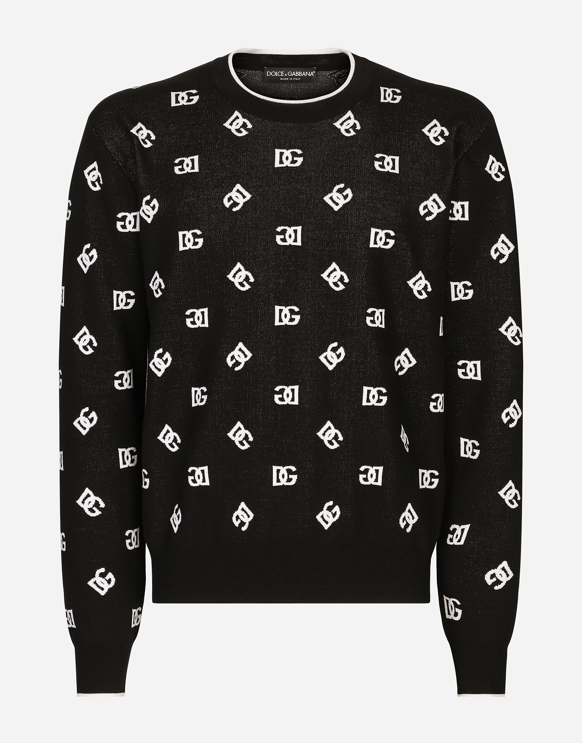Wool and silk jacquard round neck sweater with DG logo in