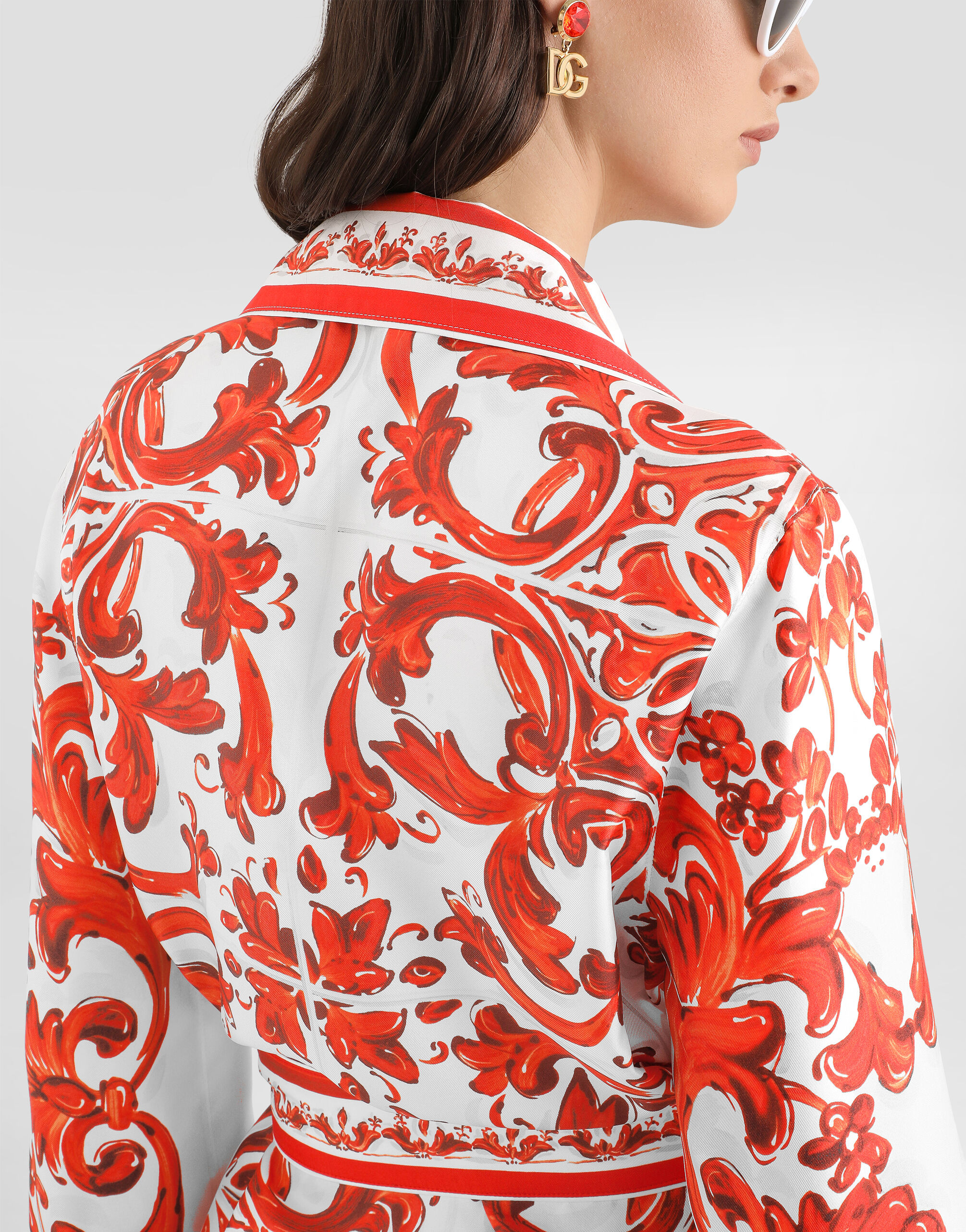 Majolica-print silk vanity shirt in Multicolor for Women