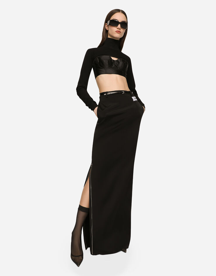 Dolce & Gabbana KIM DOLCE&GABBANA Long cady skirt with side zippers and slit Black F4CLWTFURLE