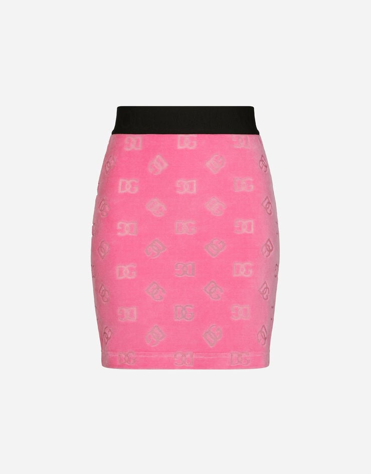 Dolce & Gabbana Flocked jersey miniskirt with all-over DG logo Pink F4CH0TFJ7DL