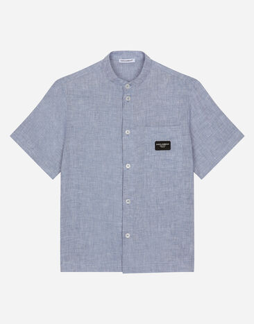 Dolce & Gabbana Linen shirt with logo tag Print L4JTHQG7L7H