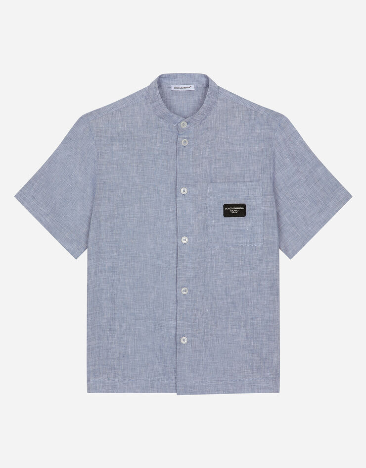 Dolce & Gabbana Linen shirt with logo tag Azul Claro L44S02FU4LG