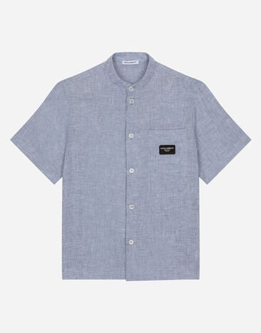Dolce&Gabbana Linen shirt with logo tag Multicolor F6AHITHPADV