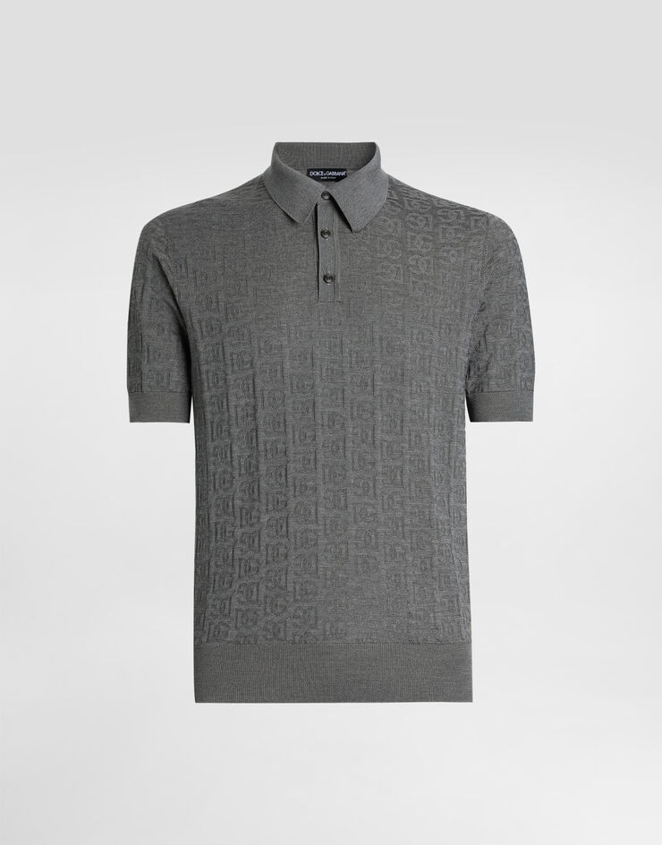 Dolce & Gabbana Poloshirt aus Seide mit DG-Logostickerei allover Grau GXZ15TJBSKE