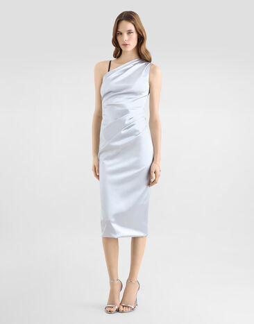 Dolce & Gabbana One-shoulder dress in stretch satin Grey F617RTFURAD