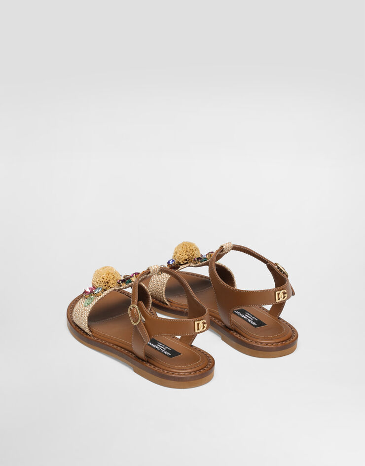 Dolce & Gabbana Sandalia de rafia y napa de piel de becerro Multicolor D11355AX321