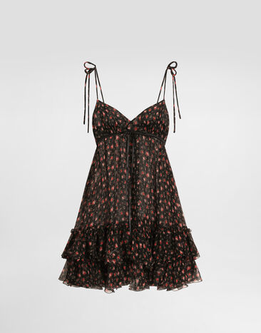 Dolce & Gabbana Small rose-print short chiffon dress Multicolor F60HWTIS10I