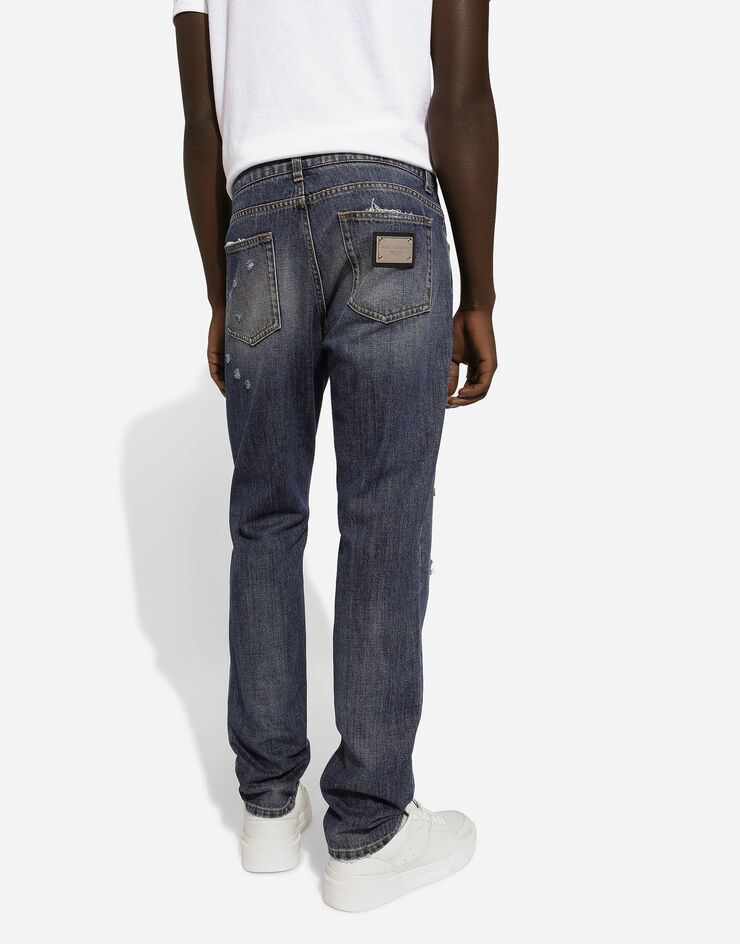 Regular-fit blue wash jeans with abrasions in Blue for Men | Dolce&Gabbana®