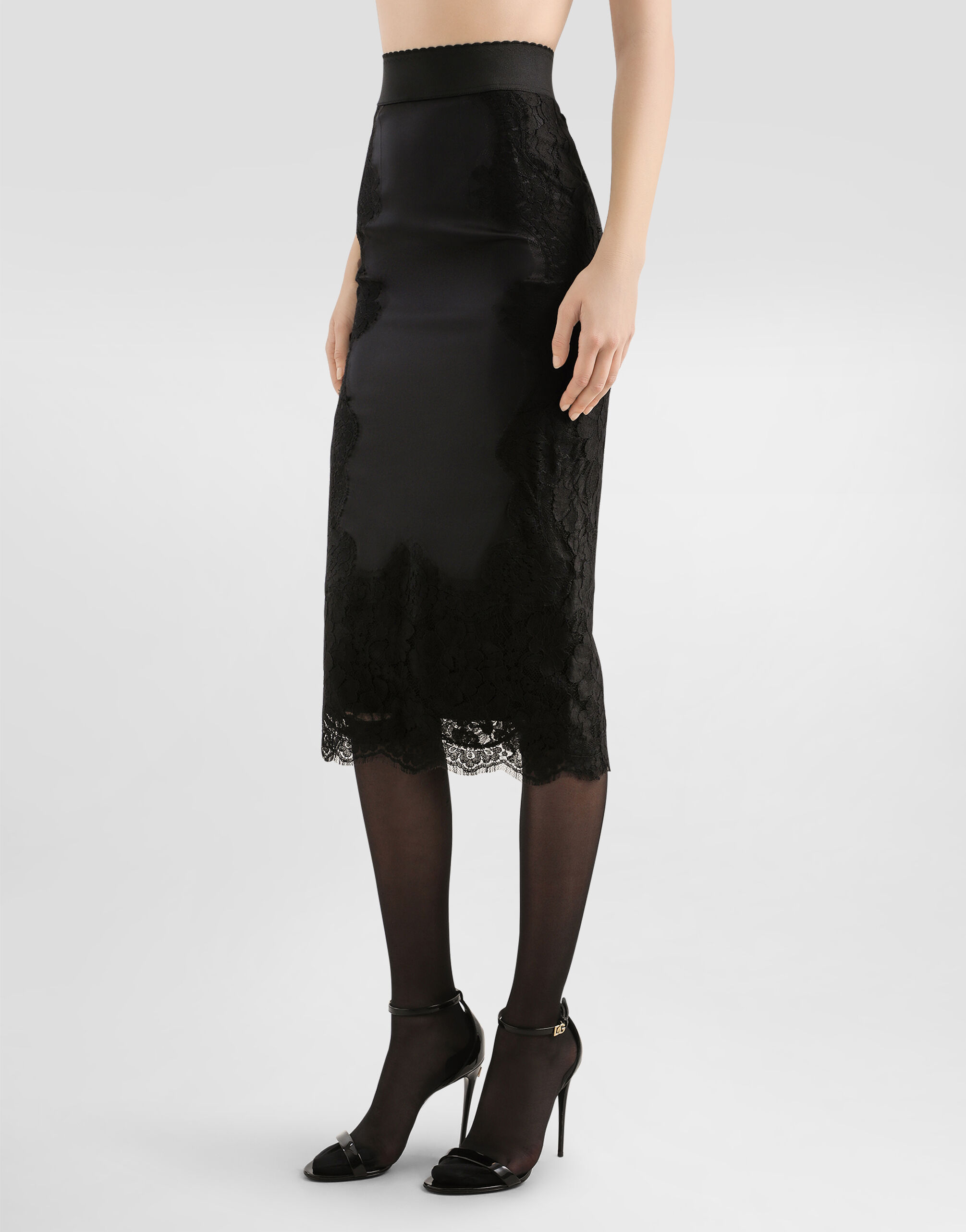 Satin midi skirt in Black for Women | Dolce&Gabbana® Satin midi skirt in Black for Women | Dolce&Gabbana®