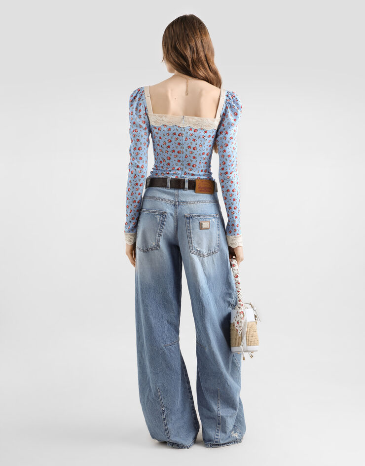 Dolce & Gabbana Small rose-print charmeuse top Multicolor F7BK2TFSA79