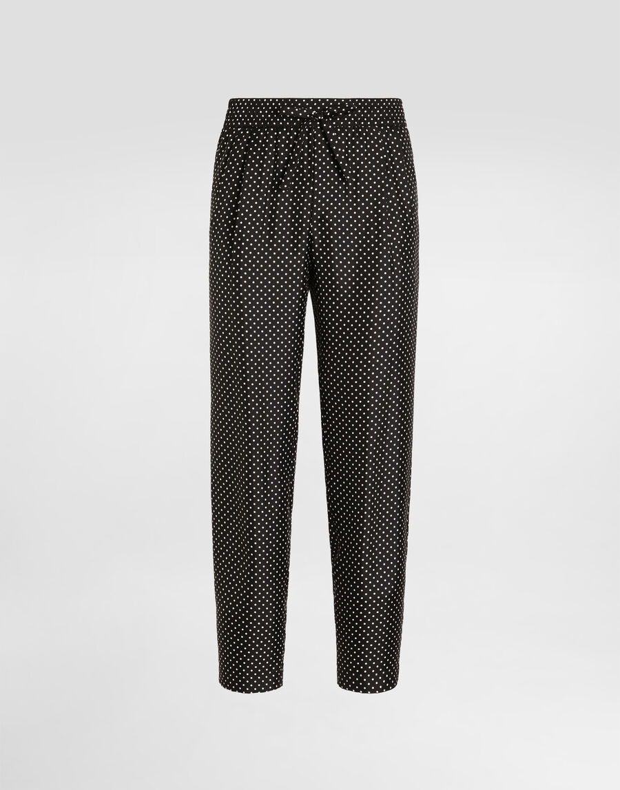 Polka dot-print silk twill trousers