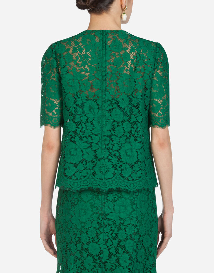 Dolce & Gabbana SHORT-SLEEVED LACE TOP VERDE F7R56THLMIJ