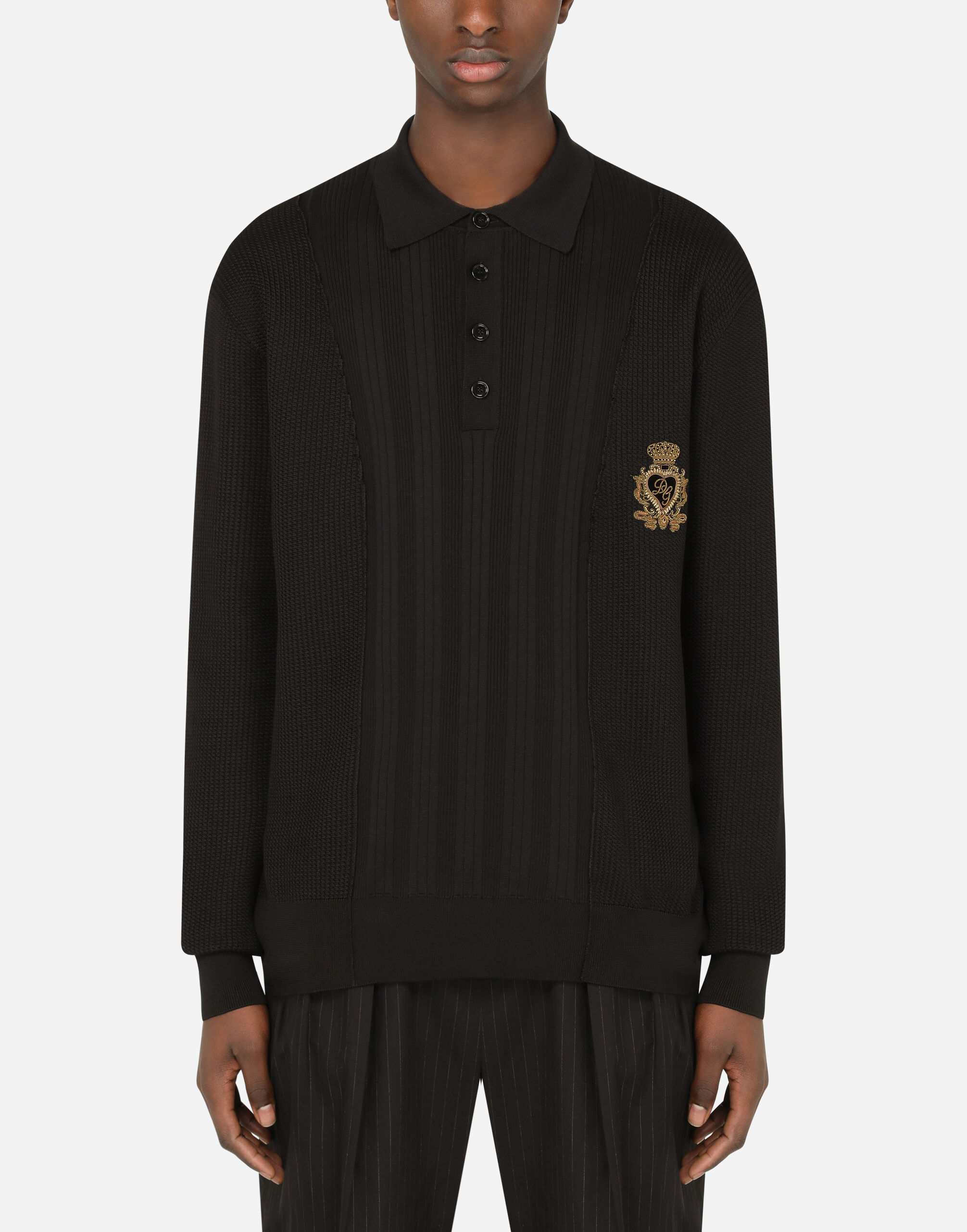 DOLCE&GABBANA ニットポロ ポロスタイルニット ミックスワーク パッチ