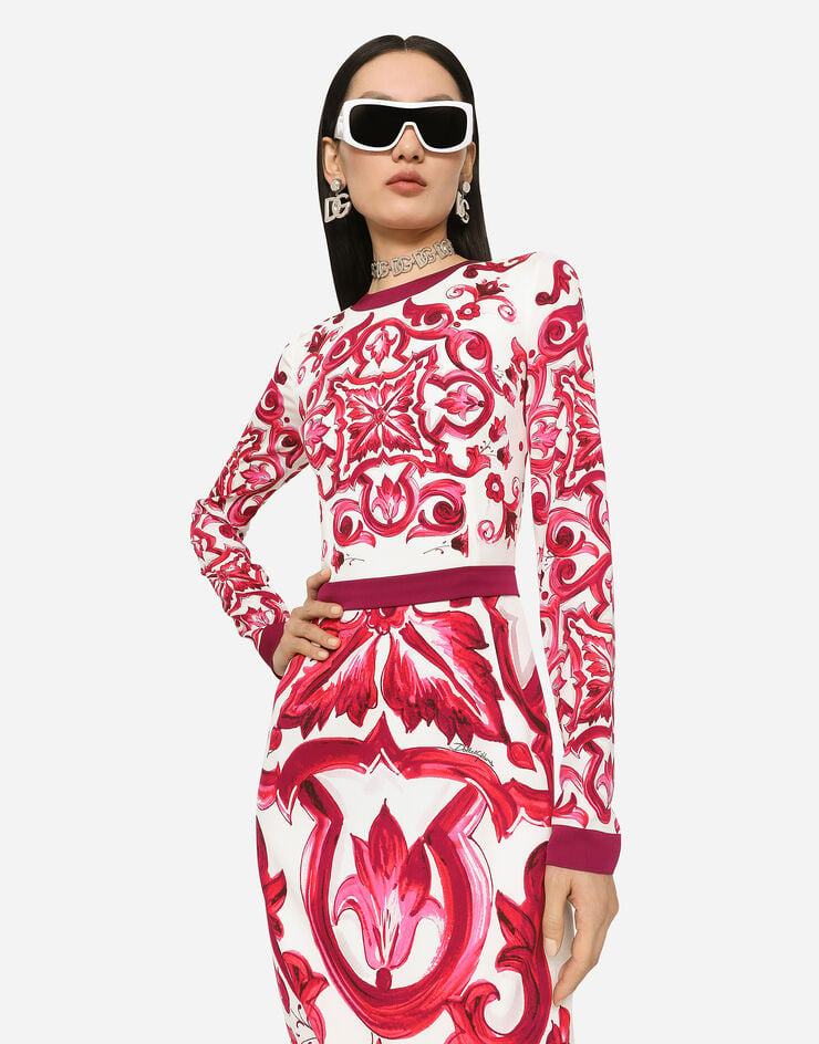 Dolce & Gabbana Majolica-print charmeuse midi dress Multicolor F6ZJ7THPABK