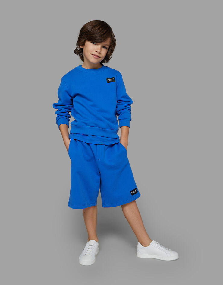 Dolce & Gabbana Felpa girocollo in jersey con placca logata Blu L4JWIFG7M4R